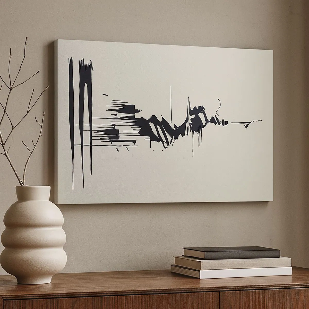 Canvastavla - Bild på duk - Minimalistisk abstraktion med svarta linjer på en ljus bakgrund - 70x50cm - Skyndsam abstraktion - Modern väggdekoration för vardagsrum och sovrum ARTTOR