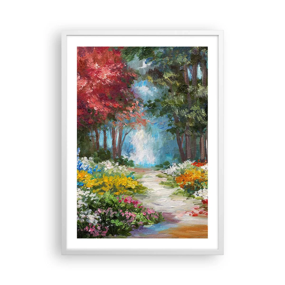 Affisch i vit ram - Skogsträdgård, blomskog - 50x70 cm