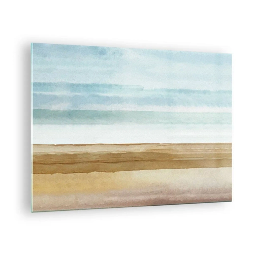 Glastavla - Bild på glas - En minimalistisk strand i pastellfärgad akvarellstil - 70x50cm - Svalkande - Modern väggdekoration för vardagsrum och sovrum ARTTOR