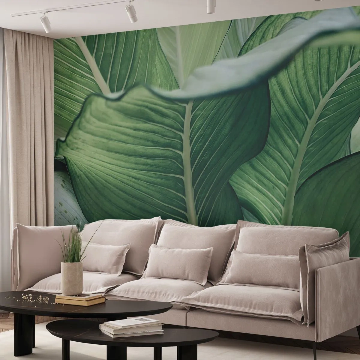 Fototapet Premium Sand - Livet intensivt grönt - Löv, Exotisk, Botanisk - 100x70 cm