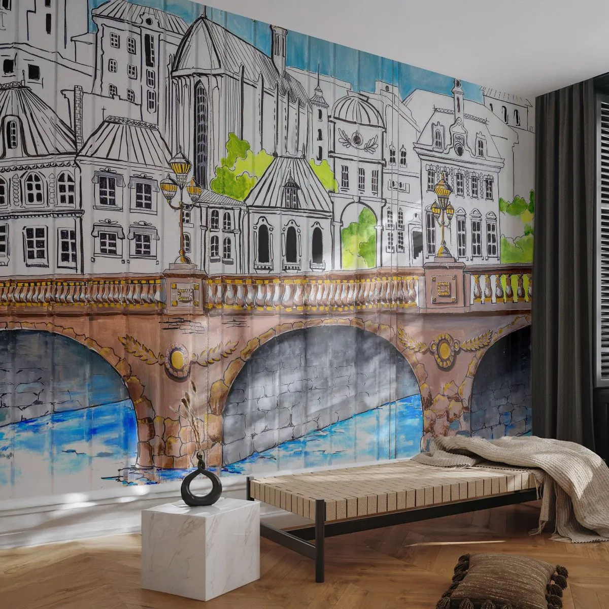 Fototapet Premium Canvas - Stad som målad - Graffiti, Frankrike, Arkitektur - 250x175 cm