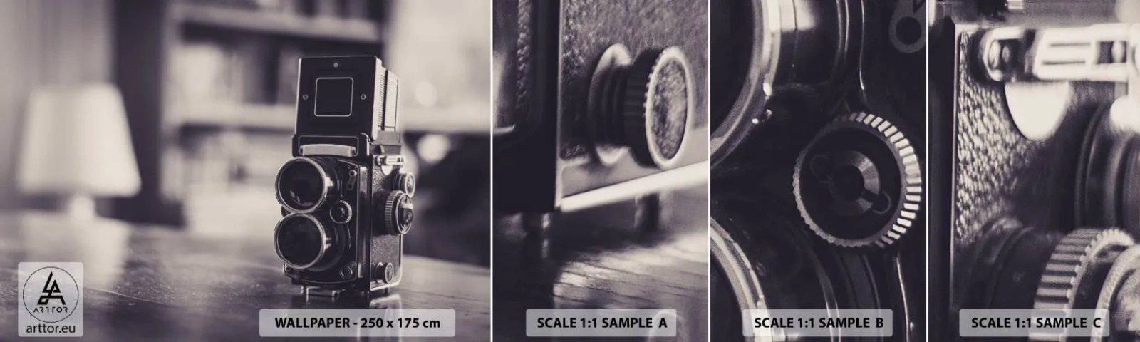 Fototapet Prov Standard Eco - Ett gammalt fotografis magi - Retro, Kamera, Årgång - 100x30 cm