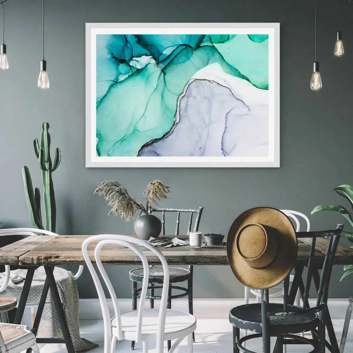 Affisch i vit ram - En studie i turkos - 70x50 cm