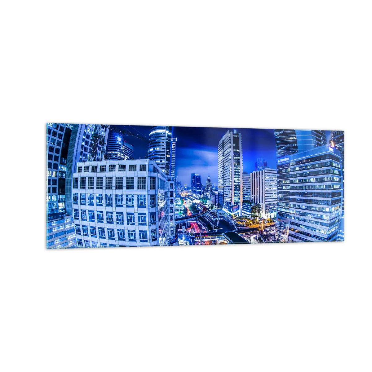 Glastavla - Bild på glas - Stadens nattrytmer - 140x50 cm
