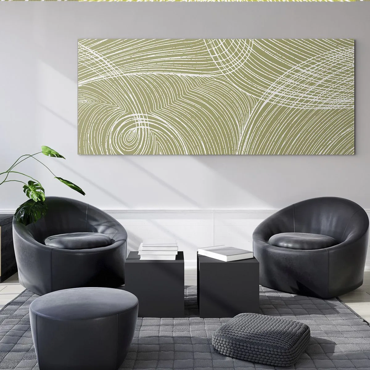 Glastavla - Bild på glas - Intrikat abstraktion i vitt - 100x40 cm