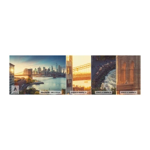 Provbit av självhäftande fototapet Deluxe Sticker - Storstadsgryning - New York, Stad, Brooklyn Bridge - 100x30 cm