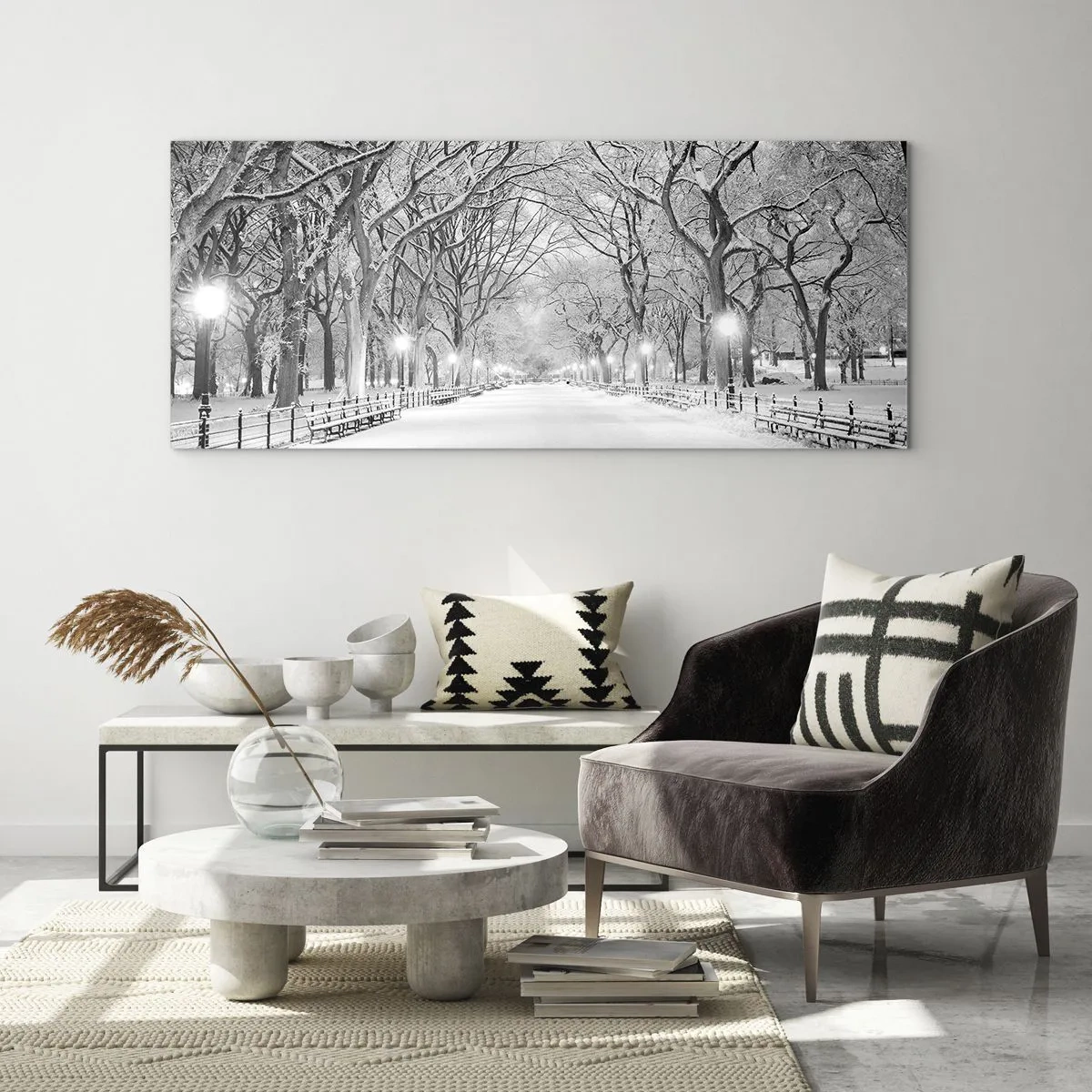 Glastavla - Bild på glas - De fyra årstiderna - vinter - 100x40 cm