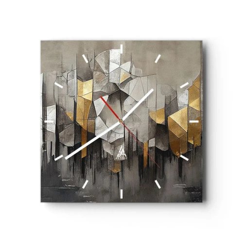 Väggklocka - Klocka på glas - Komposition av is och ljus - 30x30 cm