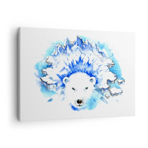 Canvastavla - Bild på duk - Konstnärlig akvarellmålning av en isbjörn med ett ismotiv - 70x50cm - Arktis kung i iskrona - Modern väggdekoration för vardagsrum och sovrum ARTTOR