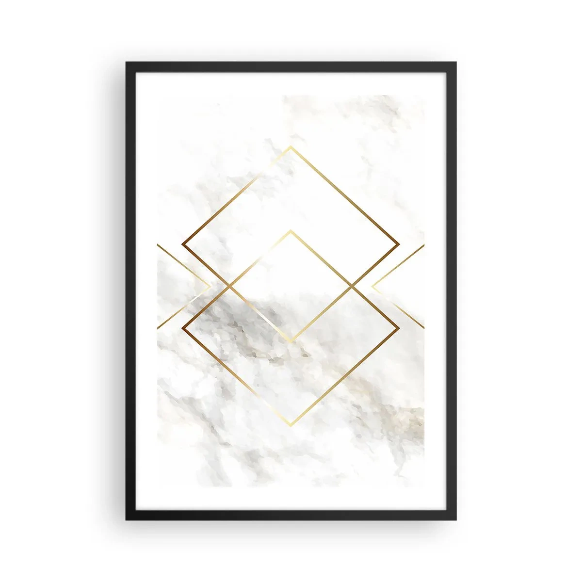 Affisch i svart ram - Geometri i gyllene linjer på en marmorbakgrund - 50x70cm - Utsikt över oändlighet - Modern väggdekoration för vardagsrum och sovrum ARTTOR