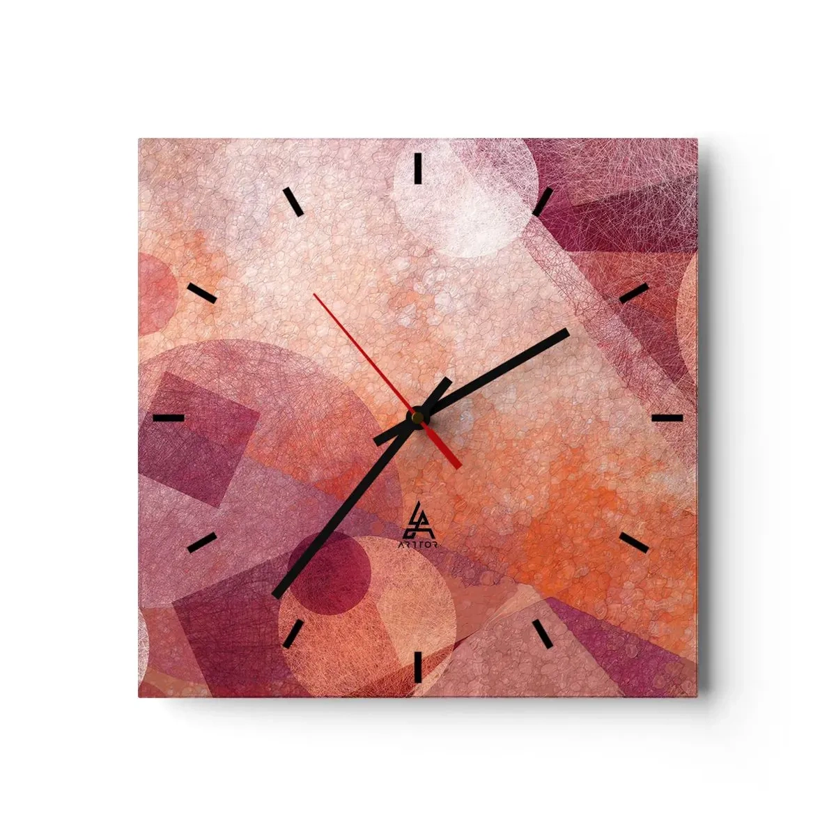 Väggklocka - Klocka på glas - Geometriska omvandlingar i rosa - 30x30 cm
