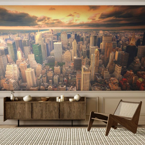 Självhäftande Fototapet Deluxe Sticker - Förgylld metropolis - Stad, New York, Arkitektur - 250x175 cm