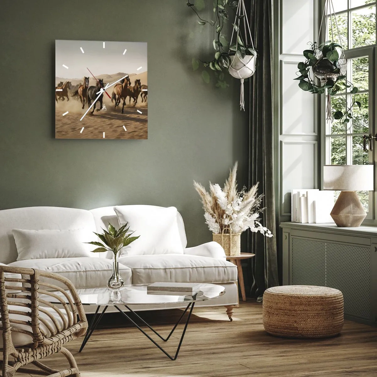 Väggklocka - Klocka på glas - Fri som vinden - 40x40 cm