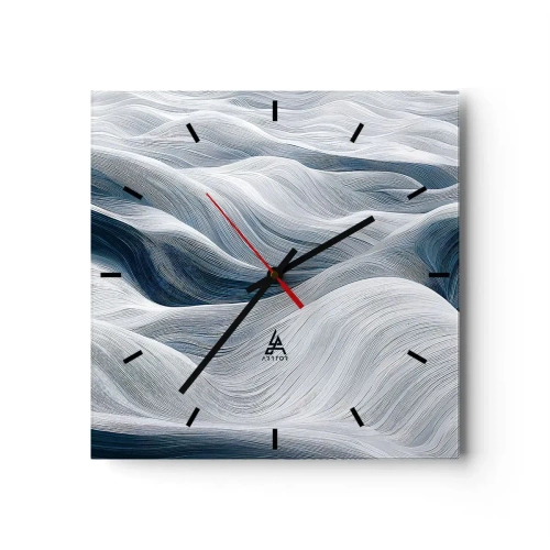 Väggklocka - Klocka på glas - Vitblåa vågor - 30x30 cm