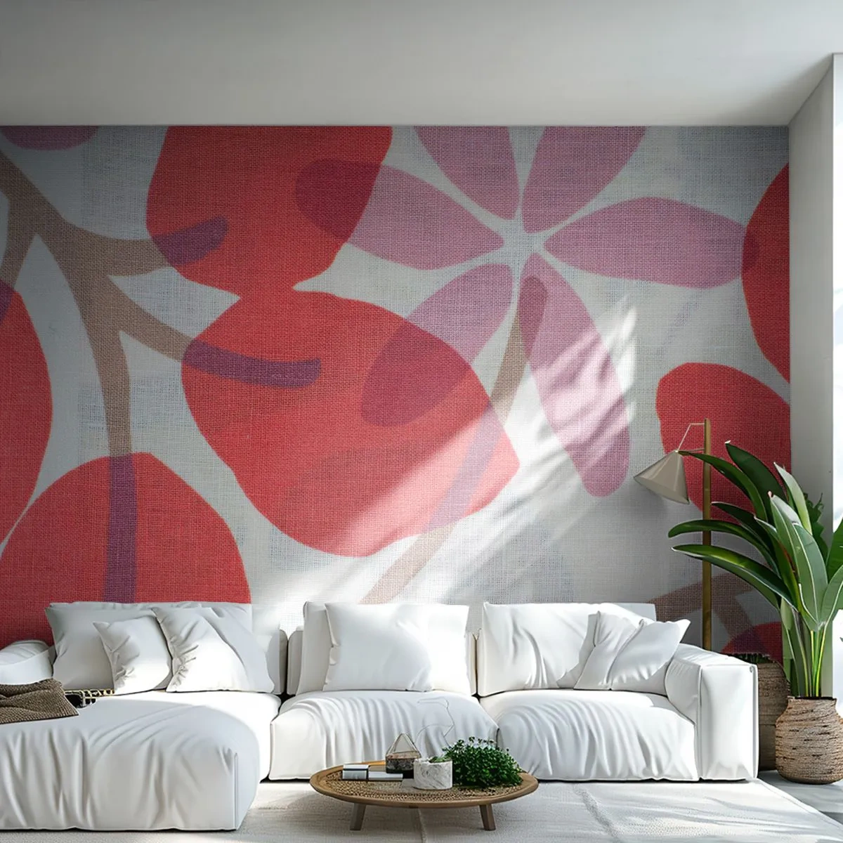 Fototapet Premium Canvas - Blomsterkomposition i rosa - Boho, Blommor, Minimalism - 100x70 cm