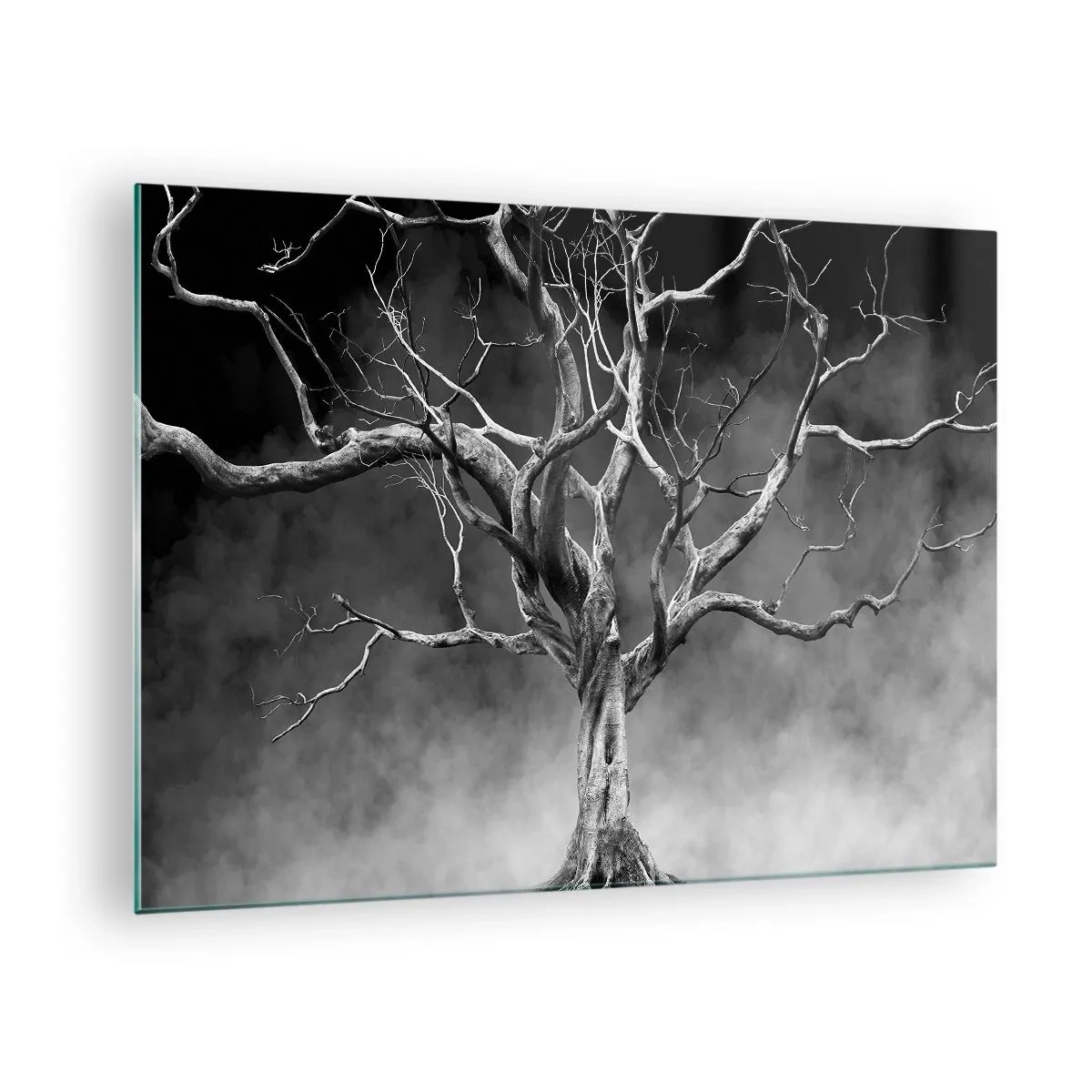 Glastavla - Bild på glas - Svart träd mot dimman - 70x50cm - Ursprungligt och heligt - Modern väggdekoration för vardagsrum och sovrum ARTTOR
