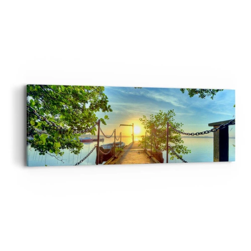 Canvastavla - Bild på duk - Solnedgång vid vatten - 90x30 cm