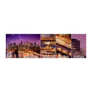 Provbit av fototapet Premium Sand - Manhattan i violett och guld - Stad, New York, Arkitektur - 100x30 cm