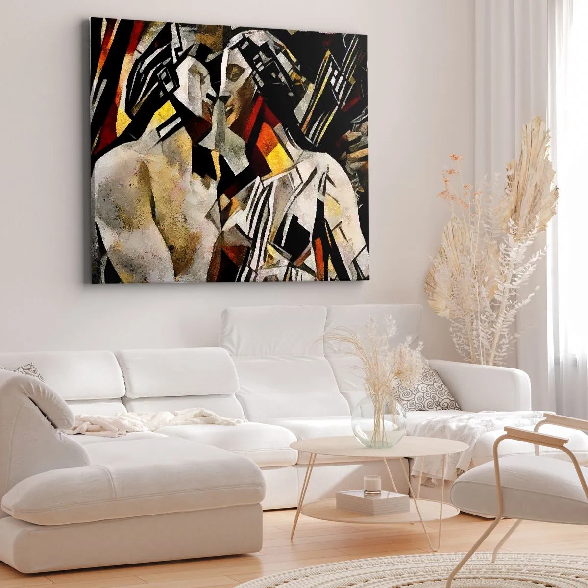 Canvastavla - Bild på duk - Abstrakt komposition med silhuetter i dynamisk form - 70x50cm - Statykyss - Modern väggdekoration för vardagsrum och sovrum ARTTOR