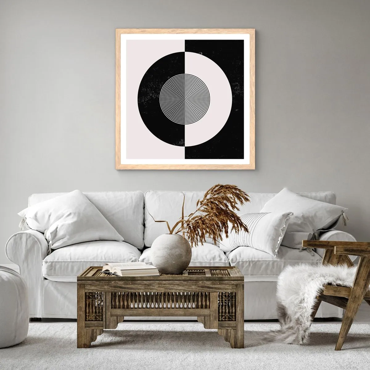 Affisch i ram av ljusek - Harmoni i svart och vitt - 40x40 cm