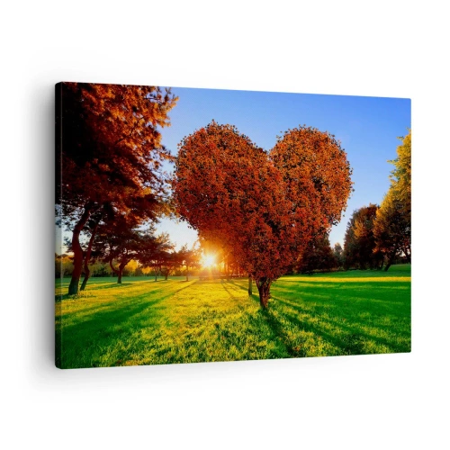 Canvastavla - Bild på duk - Ett hjärtformat träd i ett höstlandskap - 70x50cm - Varför vi älskar hösten - Modern väggdekoration för vardagsrum och sovrum ARTTOR