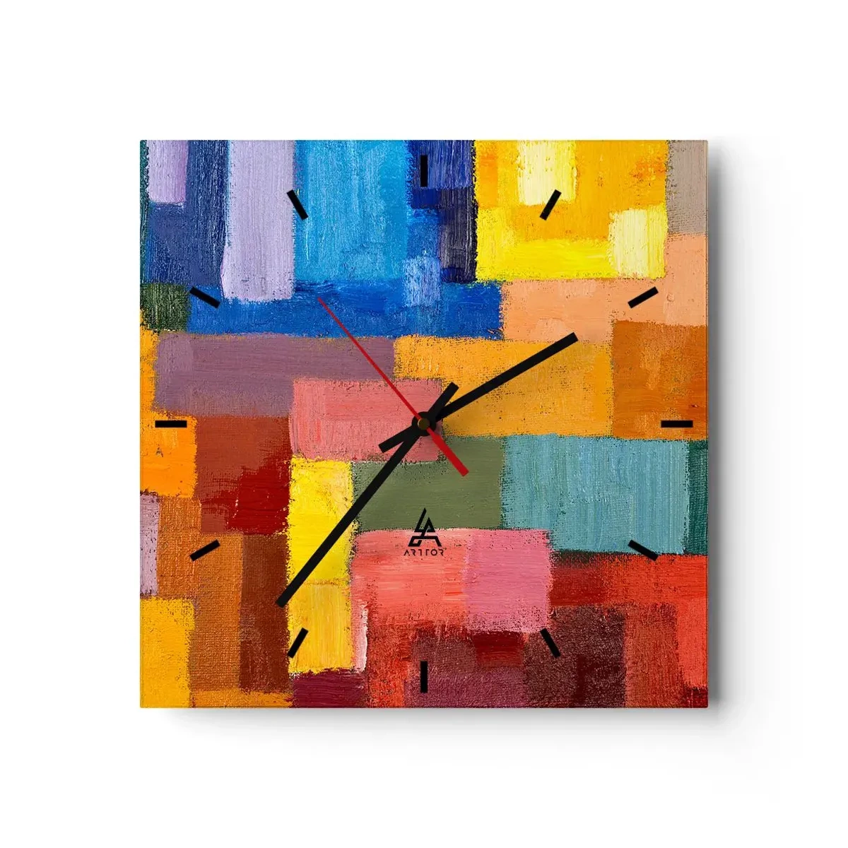 Väggklocka - Klocka på glas - Alla olika, alla färgglada - 30x30 cm