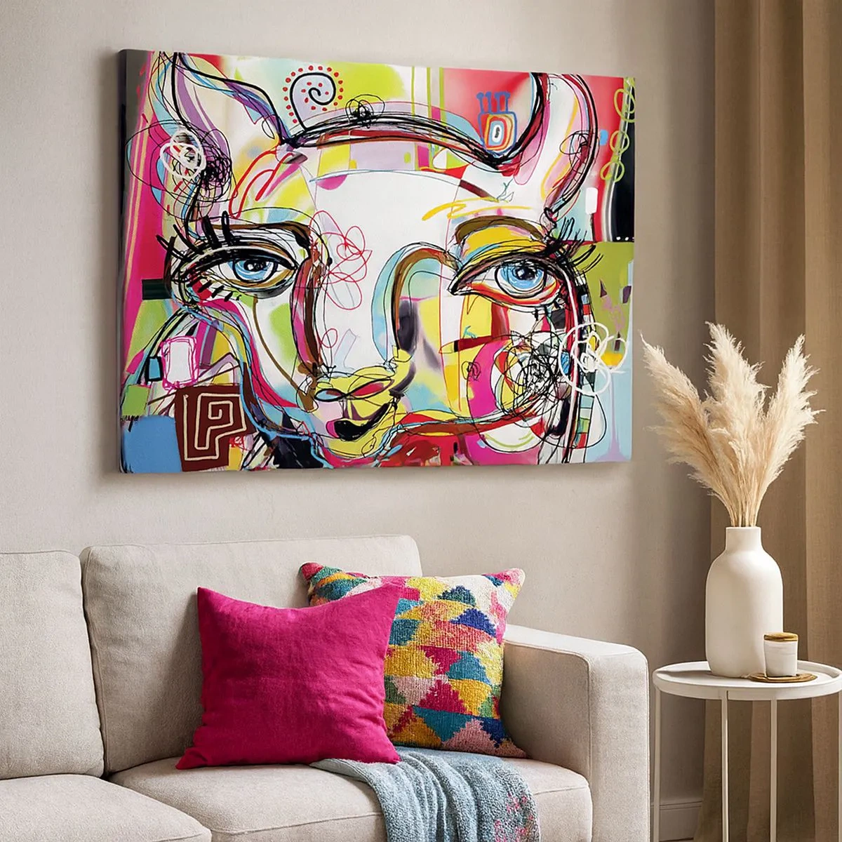 Canvastavla - Bild på duk - Färgglatt porträtt i en abstrakt konstnärlig stil - 70x50cm - Kattnaturens rikedom - Modern väggdekoration för vardagsrum och sovrum ARTTOR