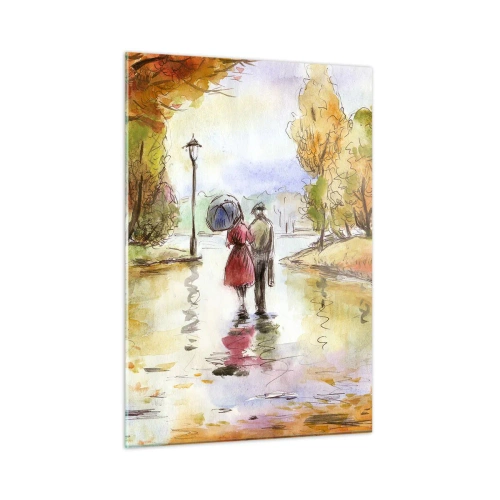 Glastavla - Bild på glas - Romantisk höst i parken - 50x70 cm
