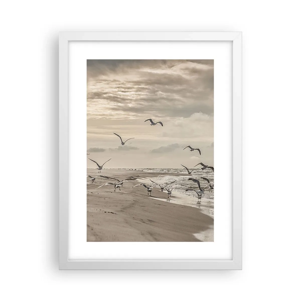 Affisch i vit ram - Havets brus, fågelsång - 30x40 cm