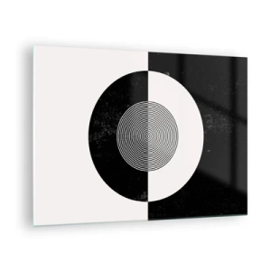 Glastavla - Bild på glas - Geometriskt mönster av svartvit symmetri - 70x50cm - Harmoni i svart och vitt - Modern väggdekoration för vardagsrum och sovrum ARTTOR