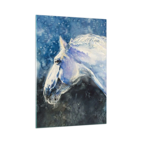 Glastavla - Bild på glas - Porträtt i blått sken - 50x70 cm