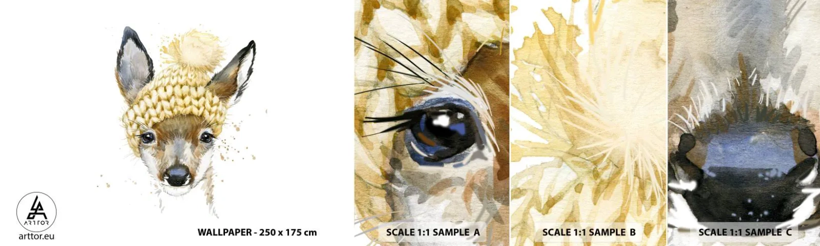 Provbit av självhäftande fototapet Deluxe Sticker - För vinter i insnöad skog - För barn, Rom, Grafik - 100x30 cm