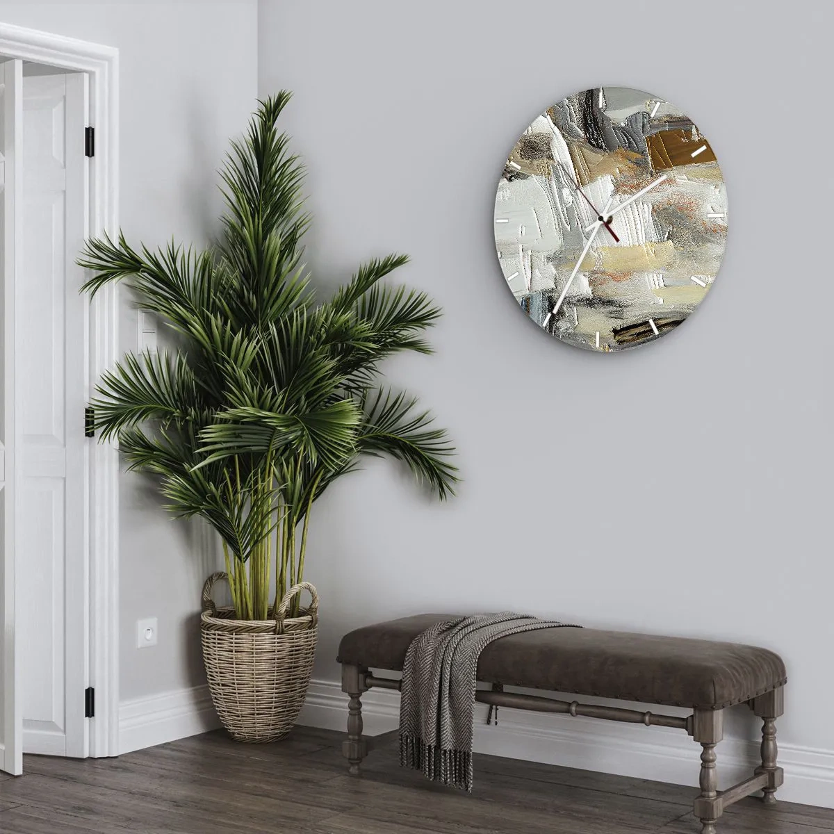 Väggklocka - Klocka på glas - Färgstarka lager på lager - 30x30 cm