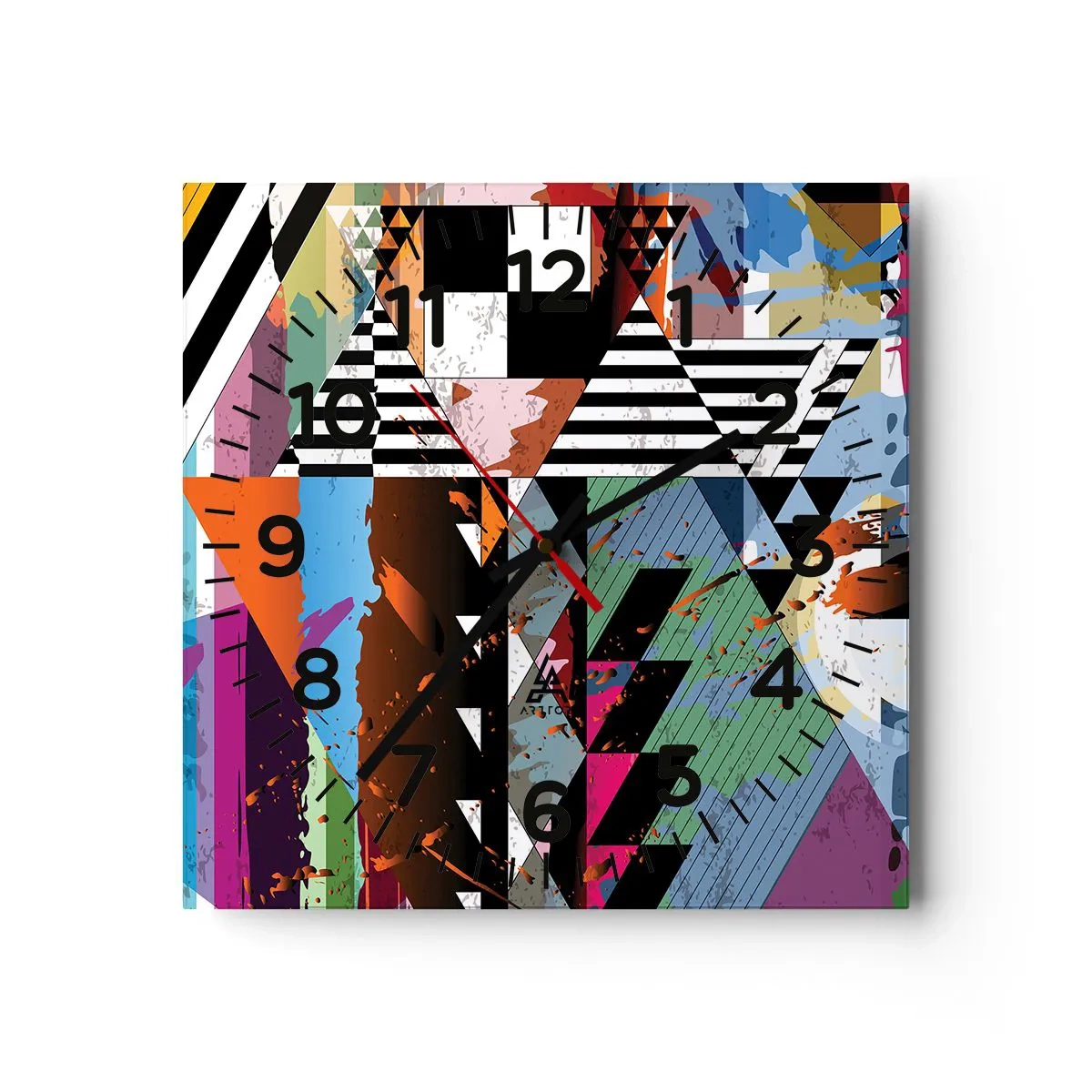 Väggklocka - Klocka på glas - Geometriskt och organiskt - 30x30 cm