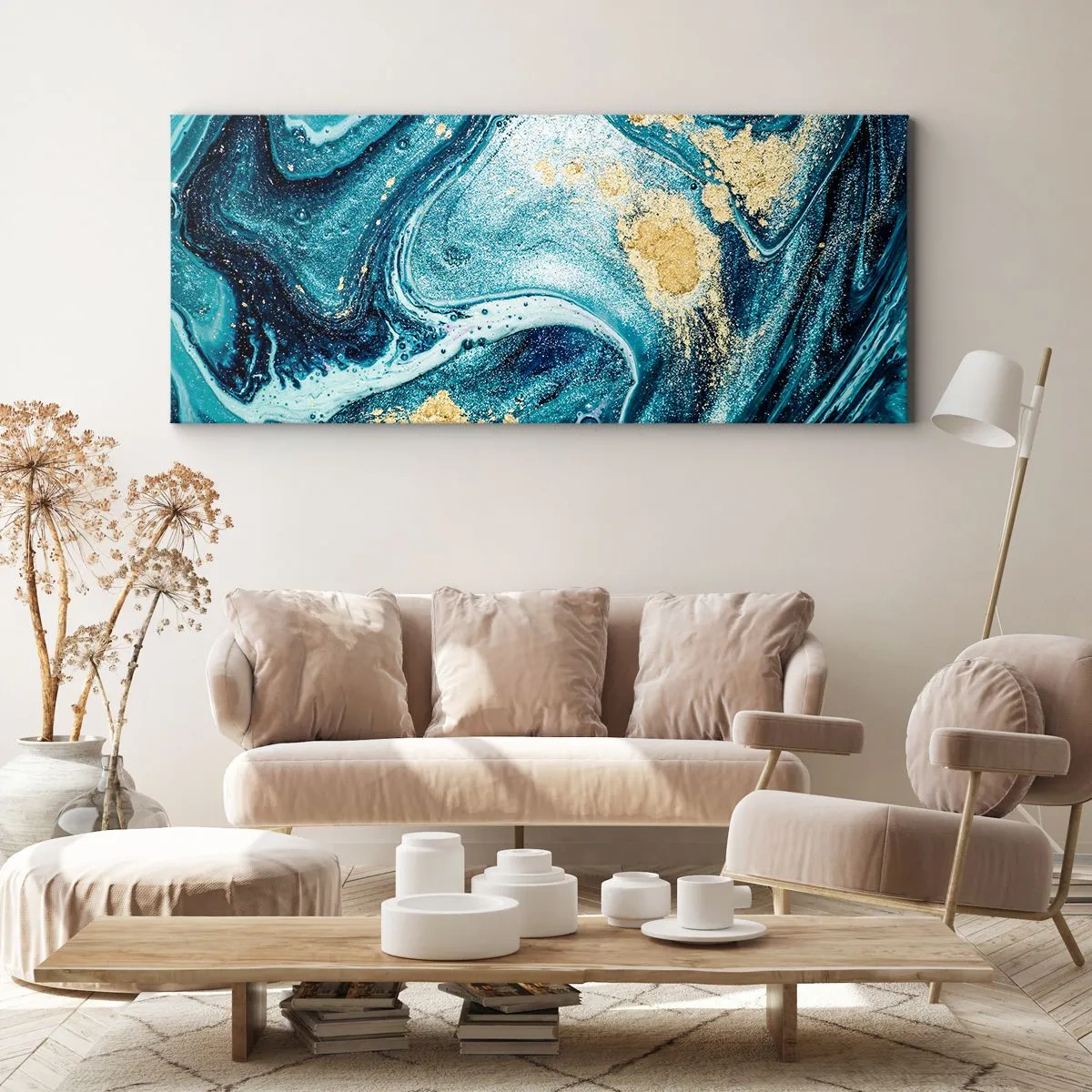 Canvastavla - Bild på duk - Blå virvel - 100x40 cm
