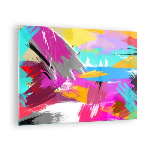 Glastavla - Bild på glas - Färgglad abstraktion med dynamiska penseldrag - 70x50cm - Stryk, stryk, stryk en gång till - Modern väggdekoration för vardagsrum och sovrum ARTTOR