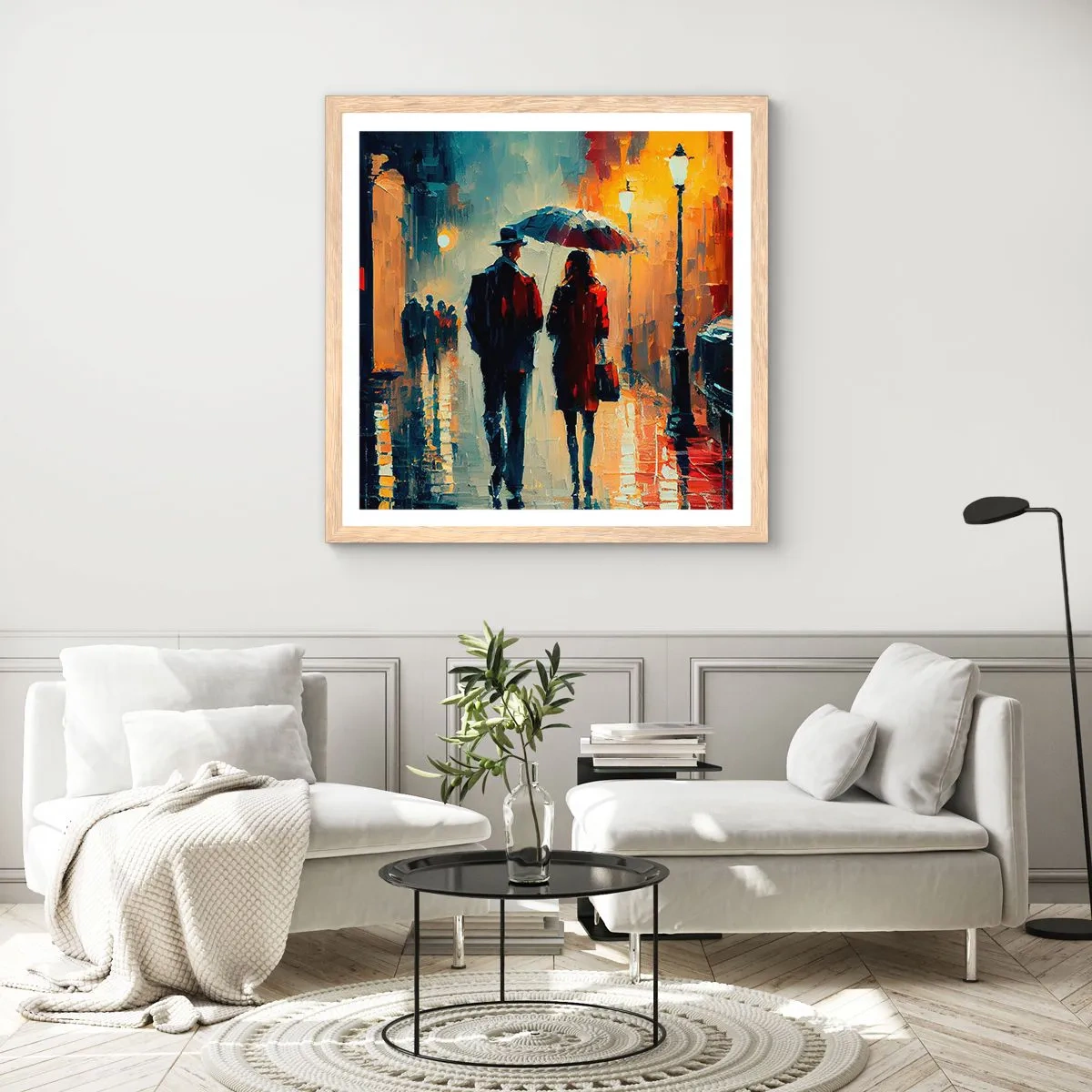 Affisch i ram av ljusek - Kärlekshistoria på stan - 50x50 cm