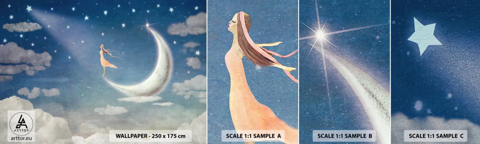 Fototapet Prov Standard Eco - Blå friare - Abstraktion, För barn, Måne - 100x30 cm