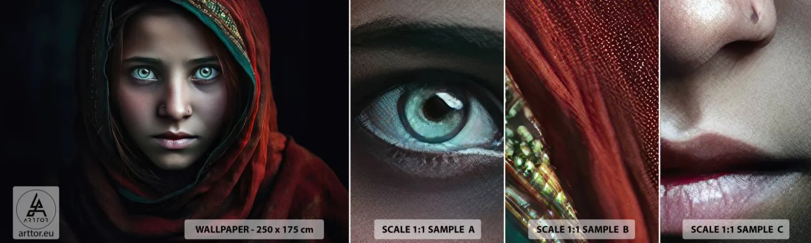 Provbit av självhäftande fototapet Deluxe Sticker - Östlig prinsessa - Flicka, Porträtt, Pakistan - 100x30 cm