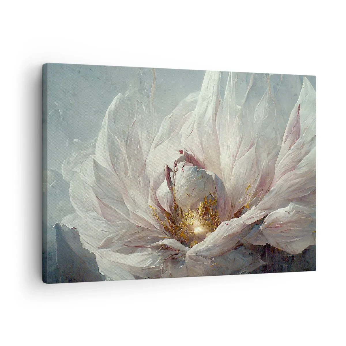 Canvastavla - Bild på duk - En delikat vit blomma med subtila guldfärgade accenter - 70x50cm - Blommar en gång på hundra år - Modern väggdekoration för vardagsrum och sovrum ARTTOR