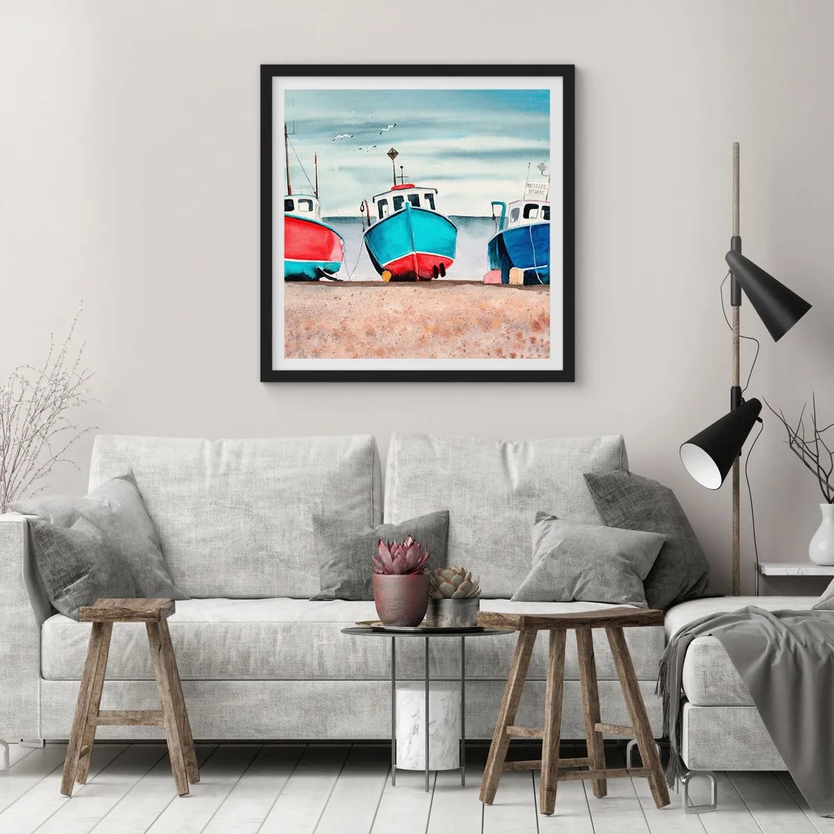 Affisch i svart ram - Redo för fångst - 50x50 cm