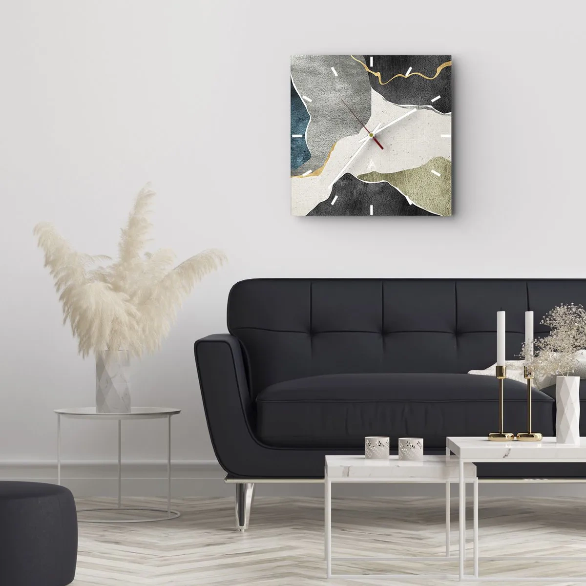 Väggklocka - Klocka på glas - Mosaikkomposition med en guldtråd - 40x40 cm