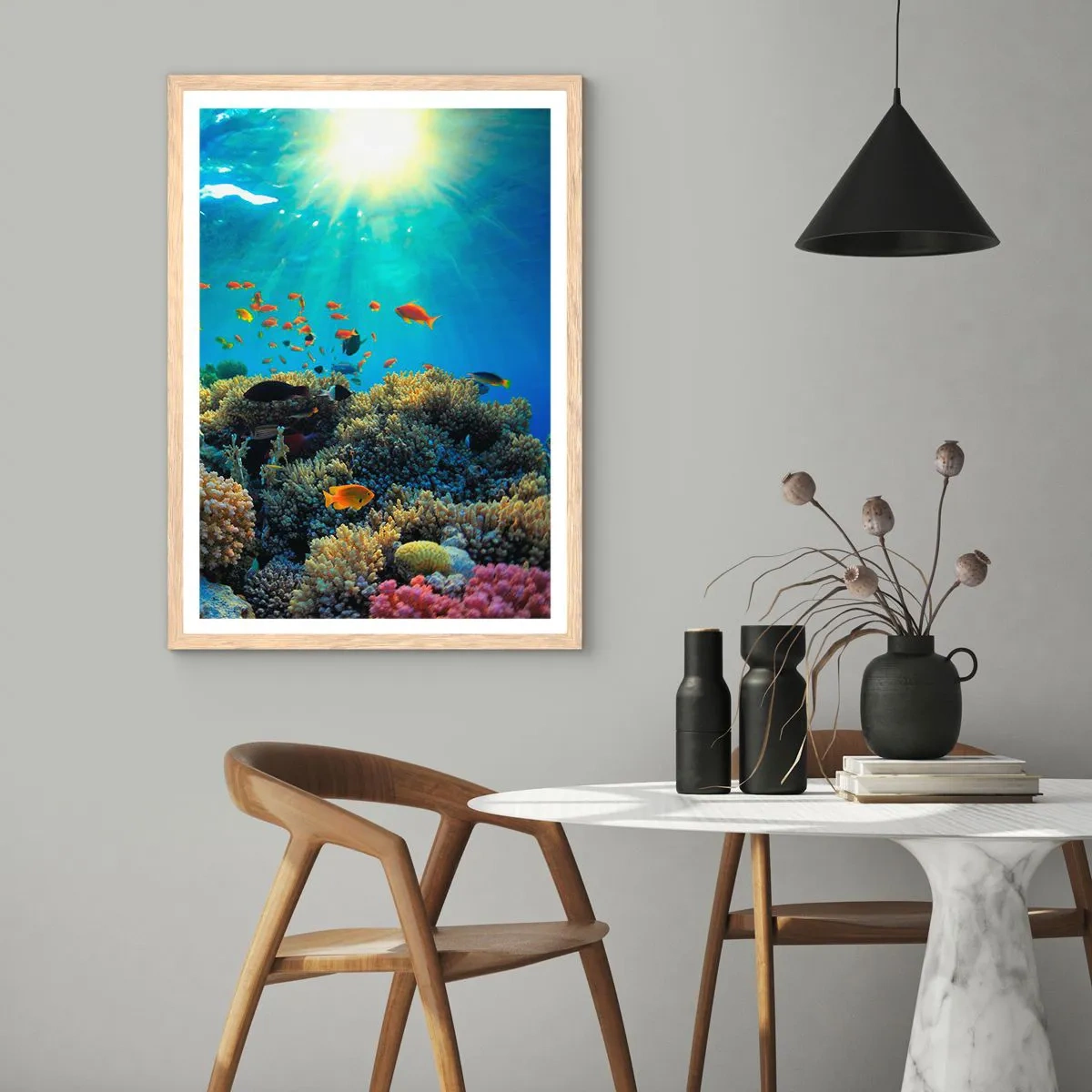 Affisch i ram av ljusek - Undervatenskatter - 50x70 cm