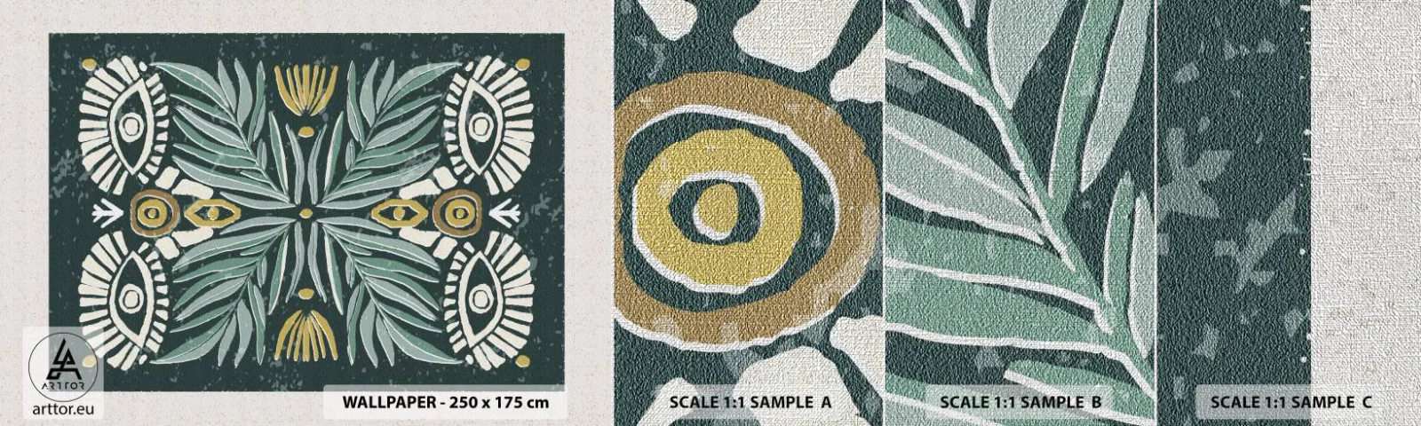 Provbit av fototapet Premium Canvas - Som ett folkligt mönster - Boho, Mönster, Botanik - 100x30 cm