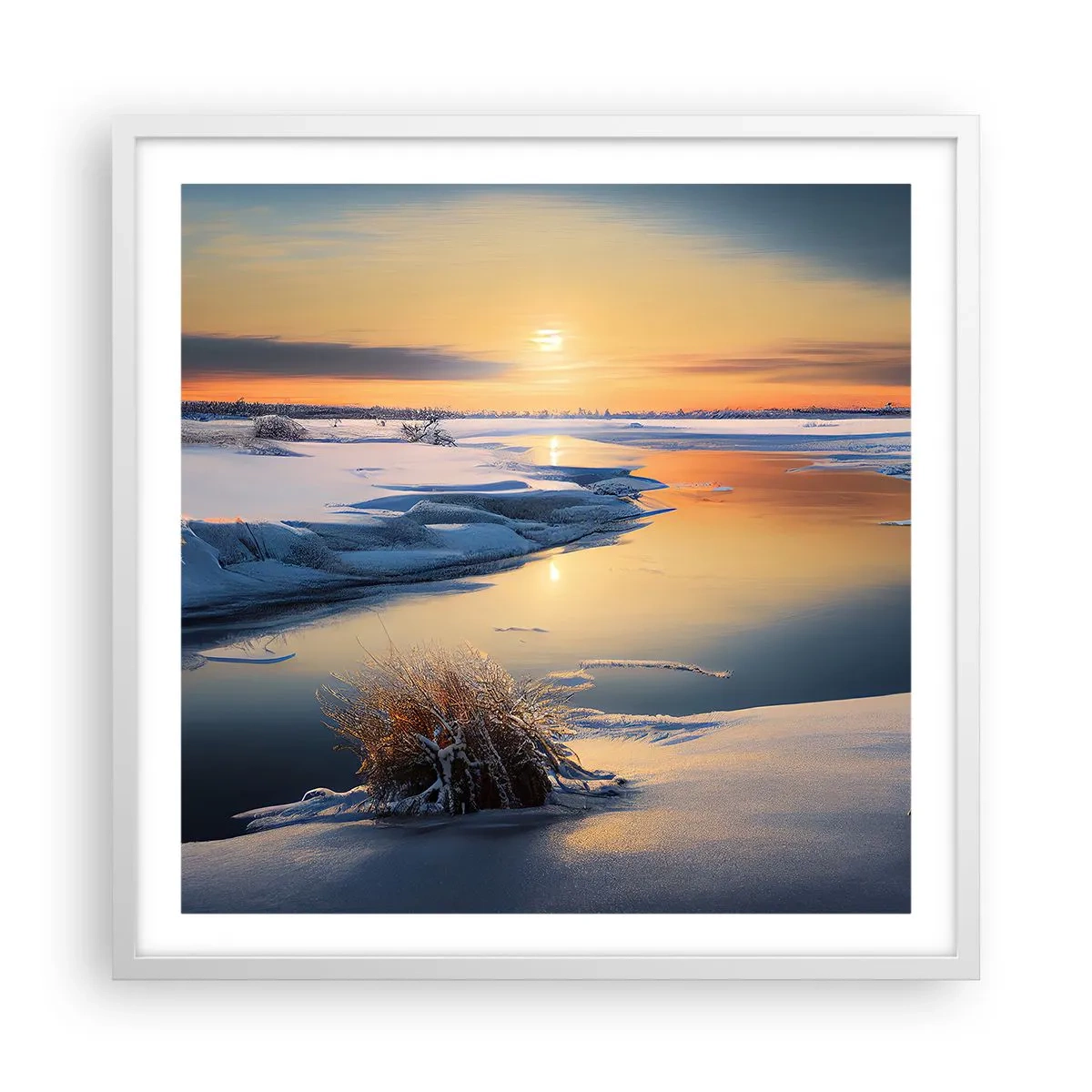 Affisch i vit ram - Vintersolnedgång - 60x60 cm