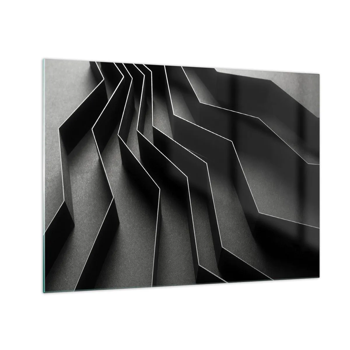 Glastavla - Bild på glas - Svarta geometriska former med djup och chiaroscuro - 70x50cm - Rumslig ordning - Modern väggdekoration för vardagsrum och sovrum ARTTOR