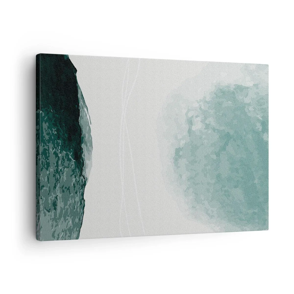 Canvastavla - Bild på duk - En delikat abstrakt komposition i nyanser av grönt med subtila former mot en ljus bakgrund. - 70x50cm - Ett möte med dimma - Modern väggdekoration för vardagsrum och sovrum ARTTOR