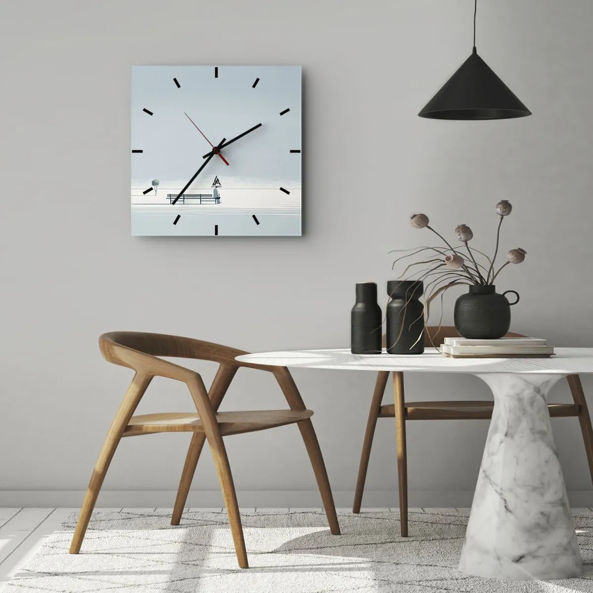 Väggklocka - Klocka på glas - Ja, jag väntar. - 40x40 cm