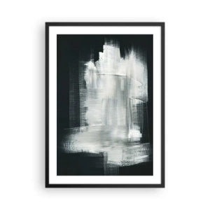 Affisch i svart ram - Abstrakt komposition i vitt mot en mörk bakgrund - 50x70cm - Vävd av det vertikala och horisontella - Modern väggdekoration för vardagsrum och sovrum ARTTOR