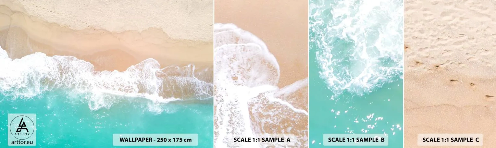 Provbit av självhäftande fototapet Deluxe Sticker - Smekande beröring - Landskap, Havsvåg, Strand - 100x30 cm